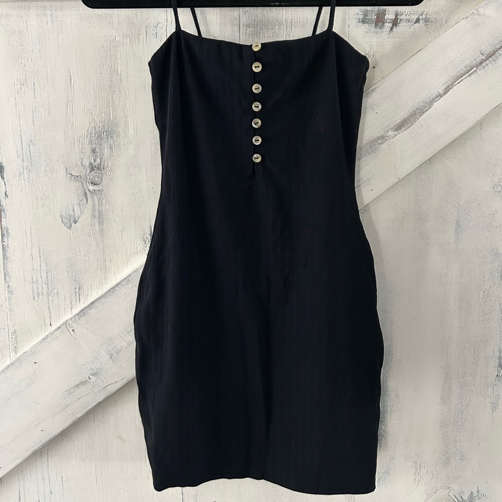 VIX Paula Hermanny Black Button-Front Mini Dress